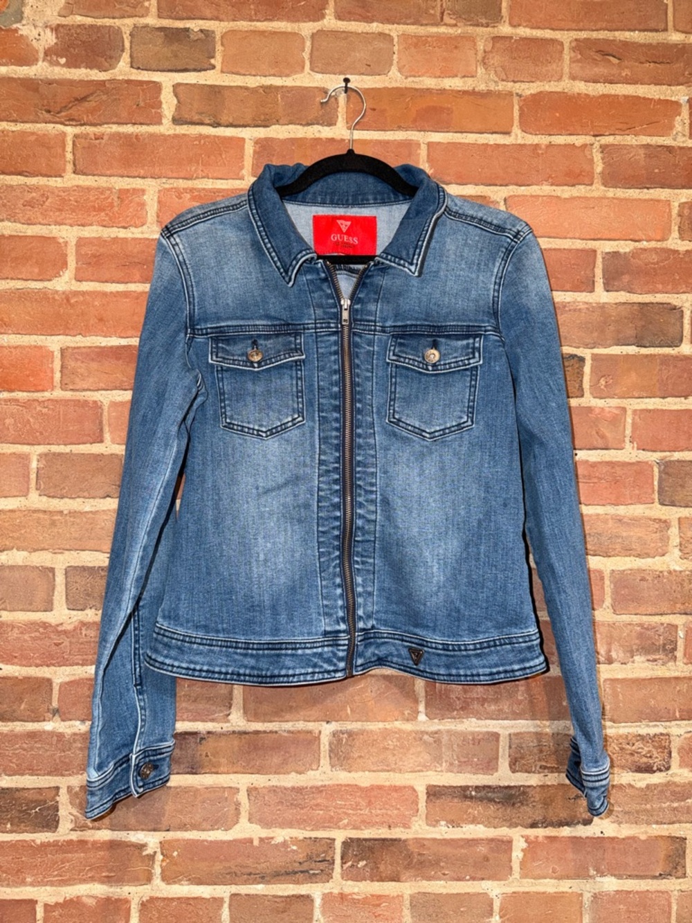 GUESS Women's Medium Blue Denim Zip Jacket
